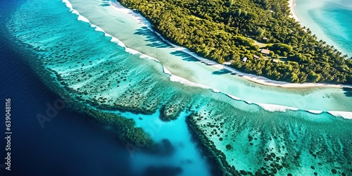 An aerial view of the shores of Tubuai Island of French Polynesia. photo