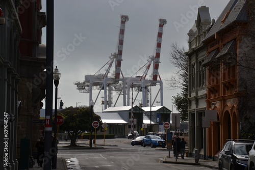 Street with cranes in historic Australian port of Fremantle photo