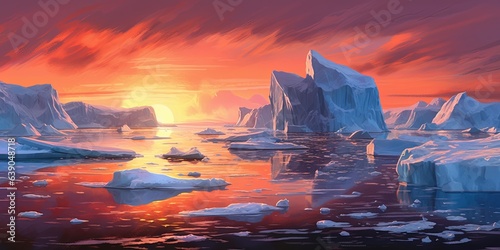 Arctic Icebergs at Sunset