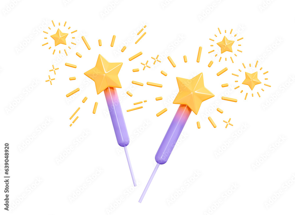3D Bengal Light Sparkler. Bright yellow indian fireworks with sparks ...