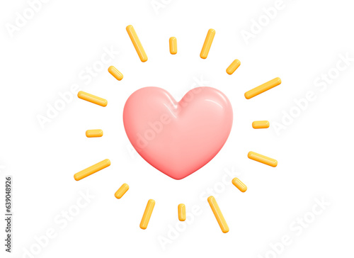 3D Heart with sparkle s. Social media emoji. Valentines day. Pink heart emoticon. Love mood. Cartoon creative design icon isolated. 3D Rendering