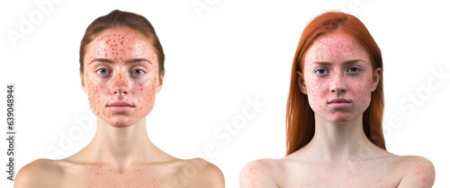 Set of women with skin irritation and rash isolated on transparent background - Fictional Person, Generative AI photo
