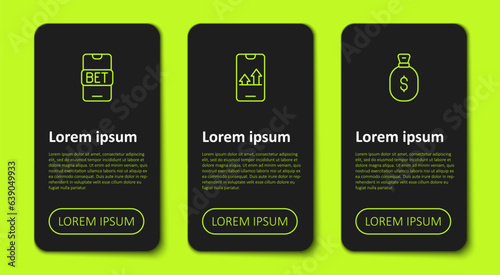 Set line Online sports betting, and Money bag. Business infographic template. Vector