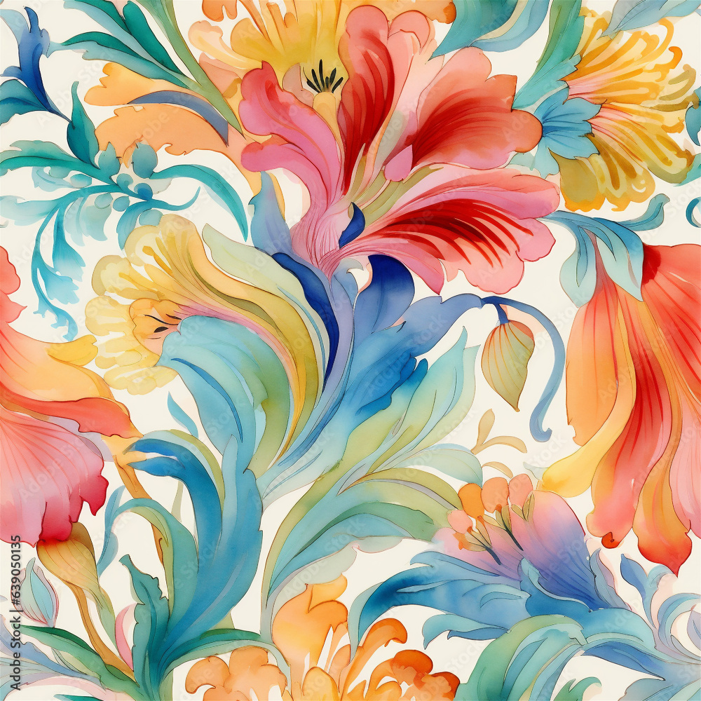 Watercolor Floral Wallpaper Pattern, Exotic Floral Style Seasonal Themes, Generative AI