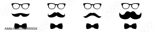 Moustache vector icon set. Whisker icons. Flat black moustache icon collection. Vector illustration