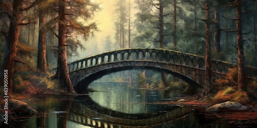 Bridge in the forest over the lake