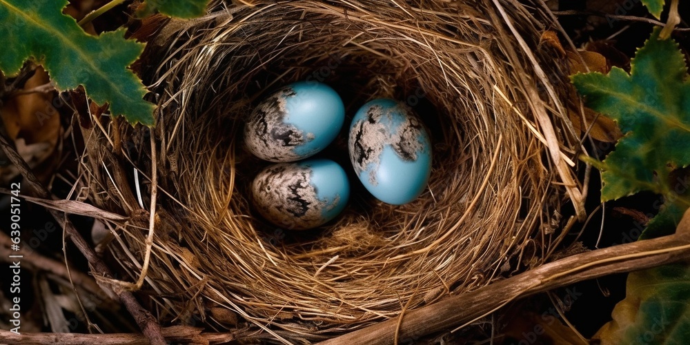 Obraz premium Capture the symmetry of a pair of birds in a nest with egg