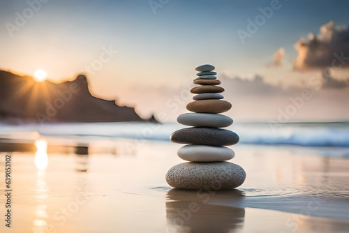 zen stones on the beach generated by AI technology 