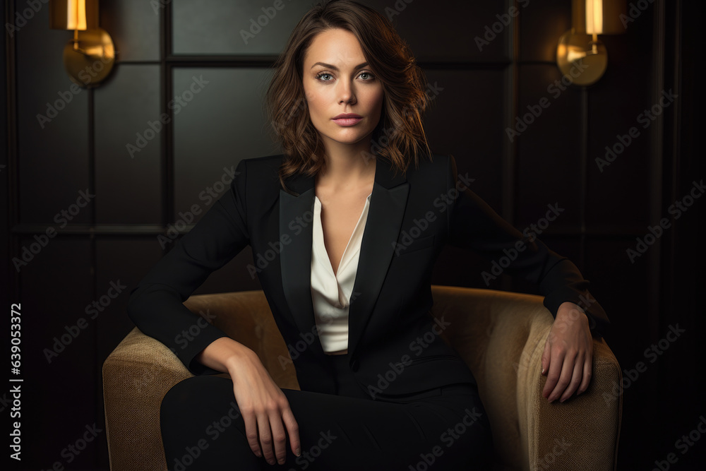 Elegance and Authority: A Captivating Portrait of a Woman in Office Attire Elegance and Authority: A Captivating Portrait of a Woman in Office Attire