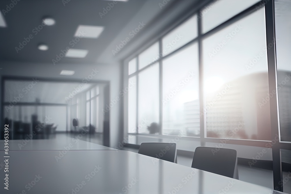Fototapeta premium Blurred office workspace for business presentation background. Generative AI