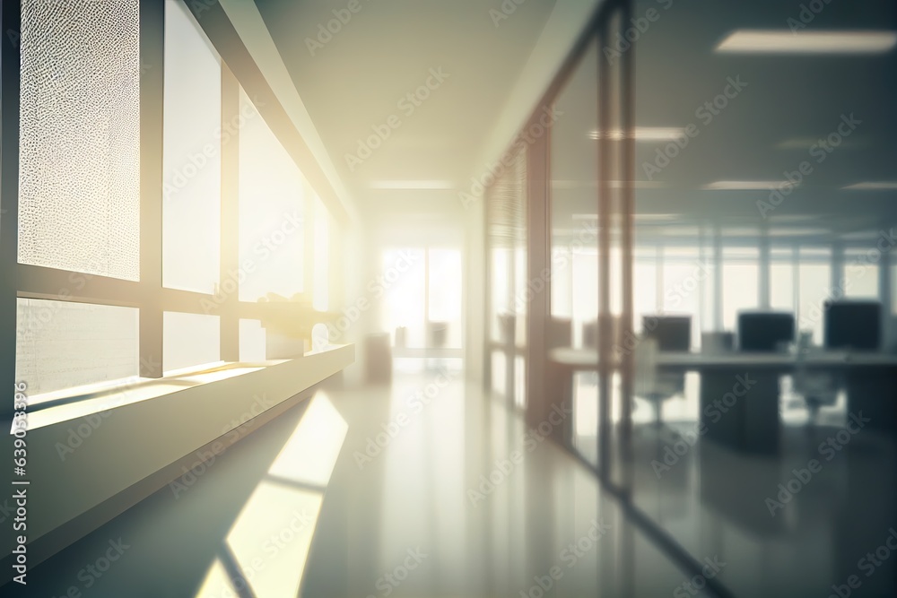 Blurred office workspace for business presentation background. Generative AI Blurred office workspace for business presentation background. Generative AI
