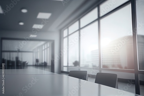 Blurred office workspace for business presentation background. Generative AI