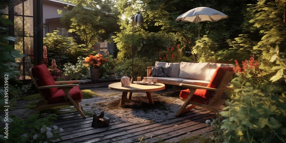 Cozy patio area with garden furniture