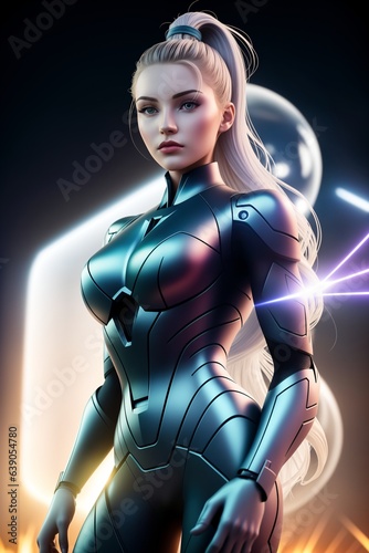 Beautiful girl in space  futuristic illustration