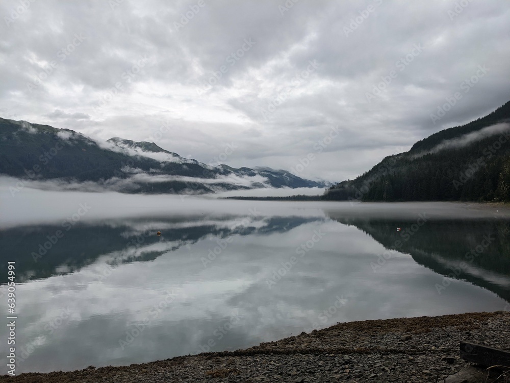 Clouds reflected in a bay in Alaska