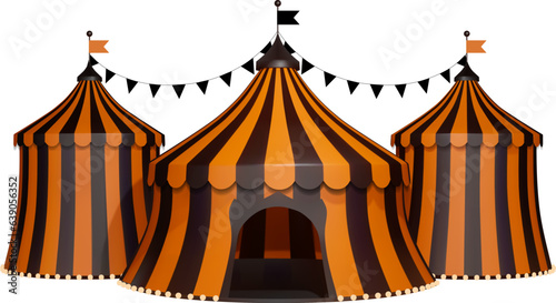 3d circus with halloween colors. halloween circus with orange and black stripes