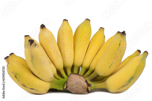 Beautiful natural yellow bananas on a stem, showcasing tropical freshness and healthy eating. Studio shot with clear details, ready for diet and nutrition themes.