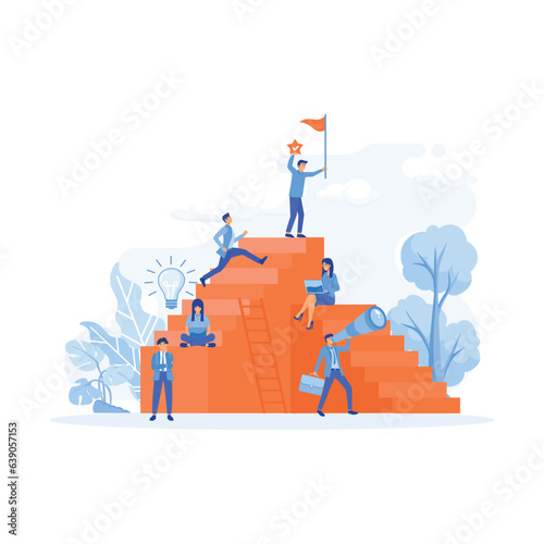 Self growth and personal development concept. Ambition ladders and potential accomplishment vision for future, flat vector modern illustration