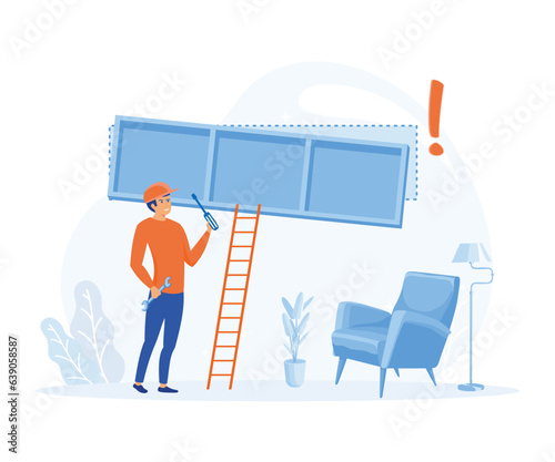 Home renovation concept. contractor workers doing indoor maintenance. flat vector modern illustration