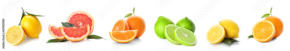 Set of many ripe citrus fruits isolated on white Set of many ripe citrus fruits isolated on white