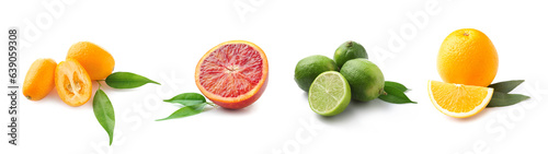 Set of different citrus fruits isolated on white