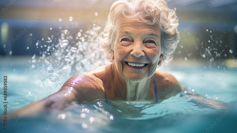 A Senior lady Enjoying a Swim in the Swimming Pool