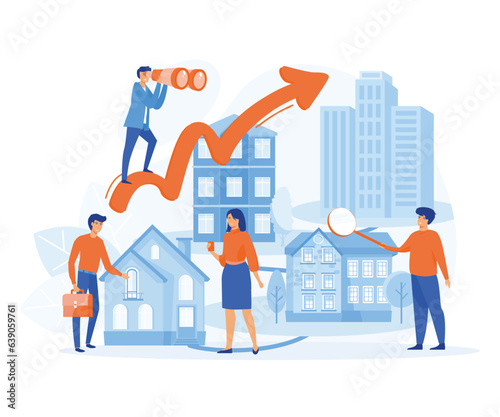 Real estate business concept. rising real estate market, increasing the value of houses. flat vector modern illustration 