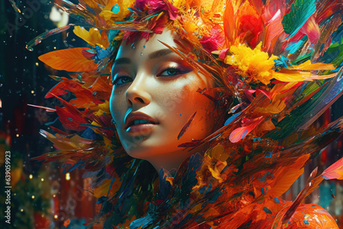 Beautiful woman in extremely vibrant and vibrant colors, creative and inspirational concept. Generative Ai, Ai.