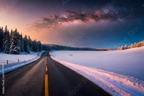 winter road in the mountains generated AI © PhotoFusionist 