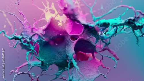 Abstract colorful particles splashing explosion 3d animation.