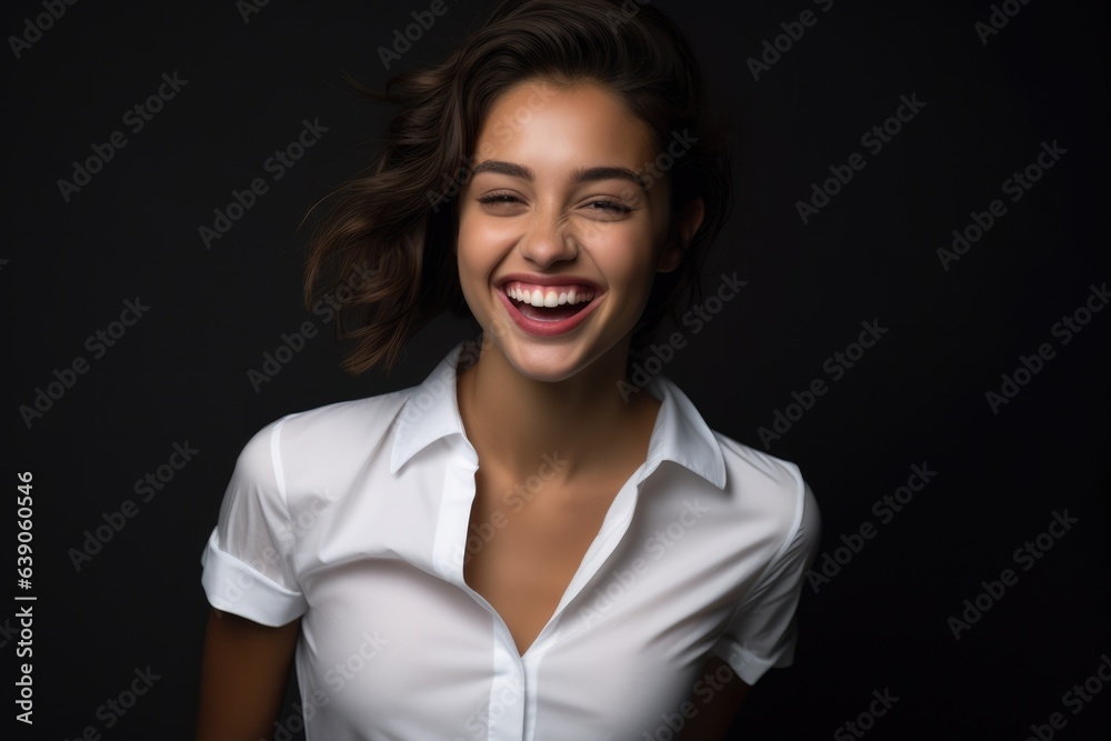 Young beautiful woman wearing a white shirt - portrait studio shot Young beautiful woman wearing a white shirt - portrait studio shot