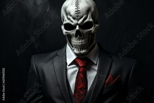 Corporate attire on skeleton  complete with skull. Suited for Halloween.. ai generation