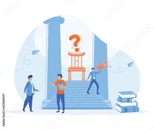 Recruitment concept, recruitment agency job seekers job applicants and office chair open vacancy, flat vector modern illustration