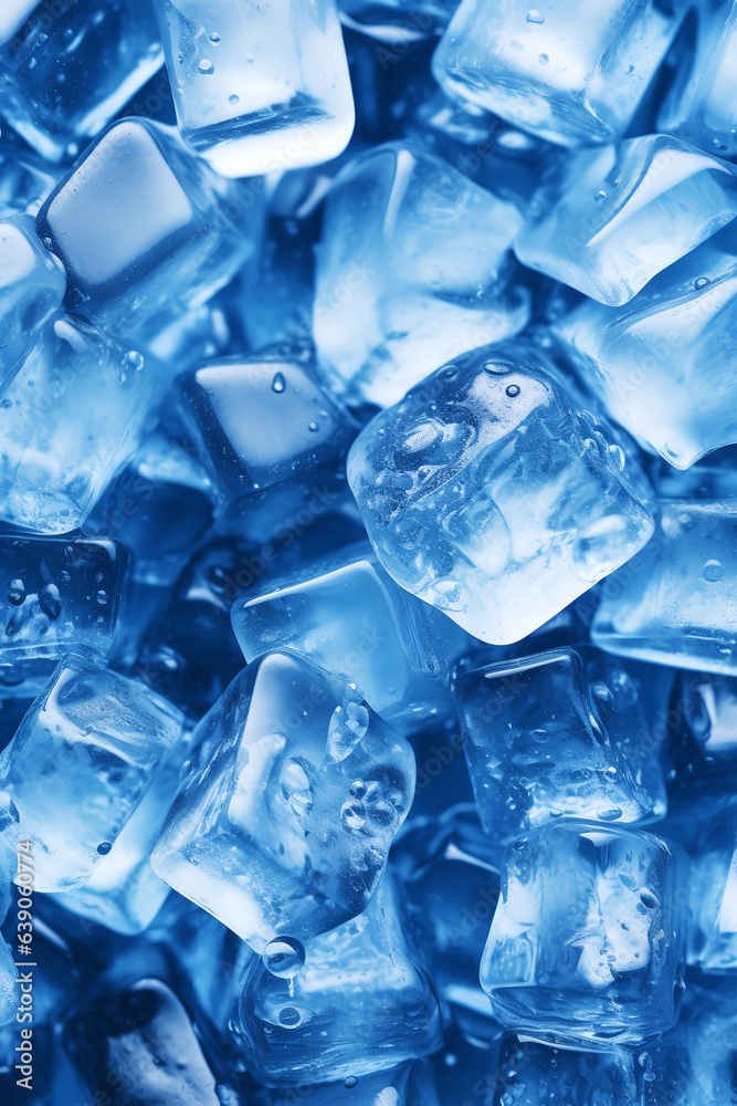 Blue White Ice Cubes Background Close-Up