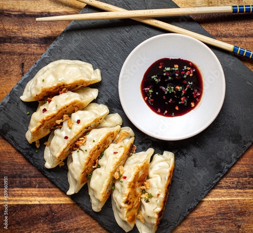 фотографія Gyoza with a soy and chilly dipping sauce