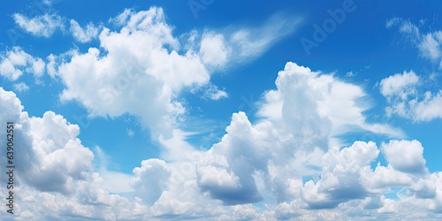 Light blue cumulus clouds texture, wide summer sky background © Coosh448