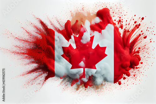 Canada flag powder explosion on white background. The concept of victory, speed, exit from the crisis.