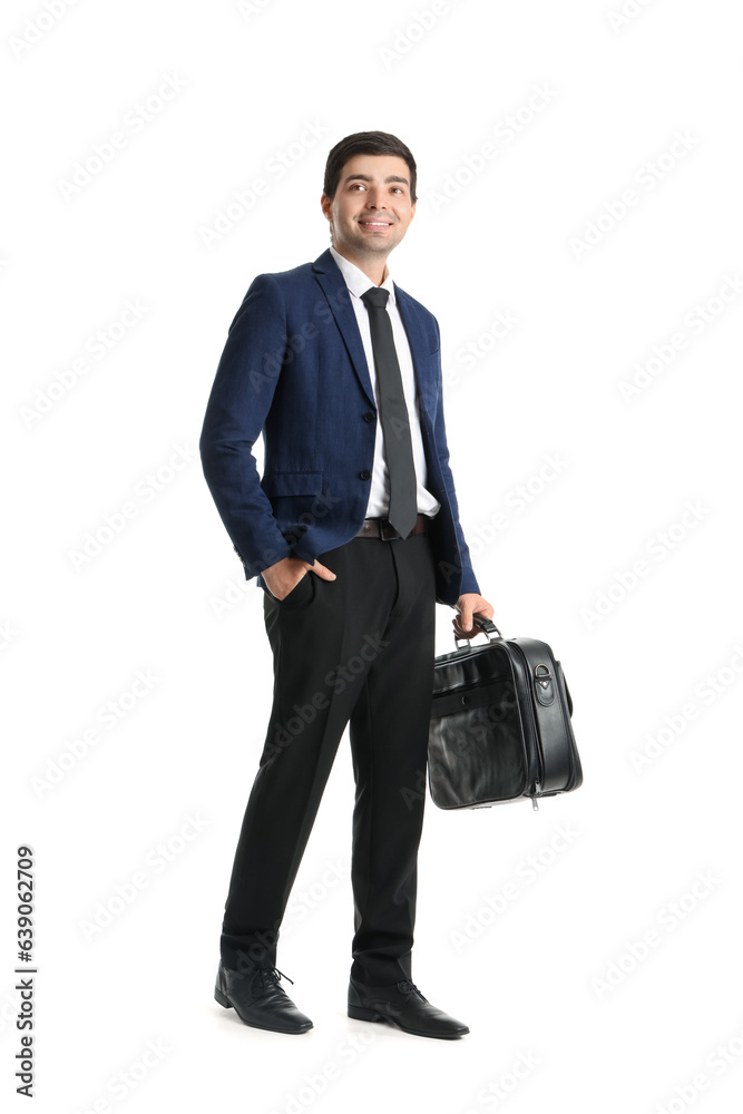 Young businessman with briefcase on white background Young businessman with briefcase on white background