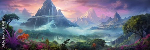 jungle with mountains and cloudy sky in the background   Generative AI
