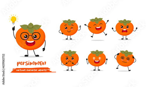 cute persimmon cartoon with many expressions. fruit different activity pose vector illustration flat design set.