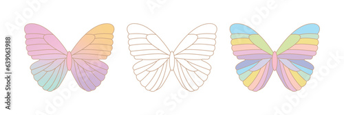 An illustration set of 'butterflies', insects with wings. A simple and colorful butterfly illustration.