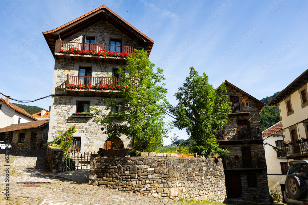 Anso and its attractions. France, Spain, Andorra. Traditional spanish architecture.