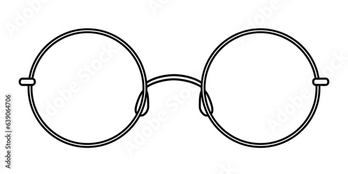 Teashades, Granny Glasses frame glasses fashion accessory illustration. Sunglass front view for Men, women, unisex silhouette style, flat rim spectacles eyeglasses with lens sketch outline isolated