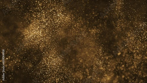 Abstract background animation with glittering shiny gold particles and  shallow depth of field. This luxury sparkling golden motion background animation is full HD and a seamless loop.