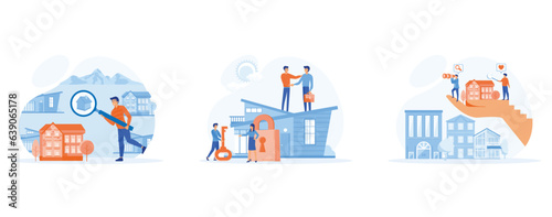 Business concept, investment opportunity,  real estate and turnkey rental, Real estate search, set flat vector modern illustration