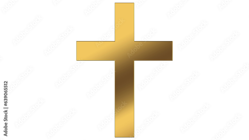 Golden cross, crucifix, symbol, religion, illustration, png.