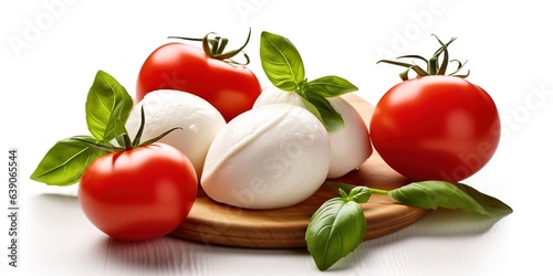 Mozzarella typical Italian product derived from milk with tomatoes and basil