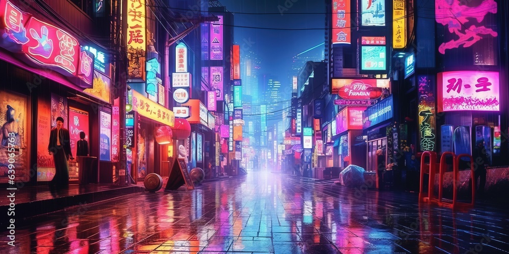 Neon lights in the night of the city of Seoul in South Korea - obrazy, fototapety, plakaty 