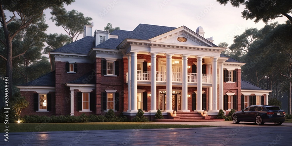 Home architecture design in Colonial Style with Center entrance constructed by Brick