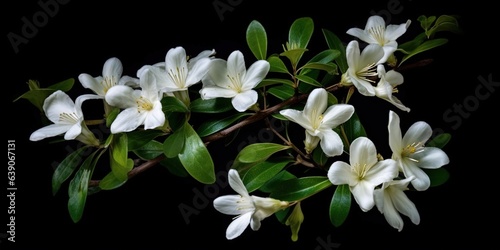 Philidelphus coronarius( common Seringa, Jasmine of poets) . Delicate white flowers against dark green leaves photo